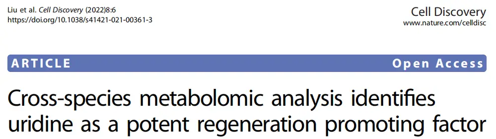 小動物跑步機(jī)|跨物種代謝組學(xué)分析揭示尿苷是強(qiáng)大的促進(jìn)再生因子